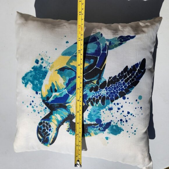 Outdoor Throw Pillow 16" Reversible Sea Turtle Nautical Ocean Coastal Crafted fr - Picture 6 of 11